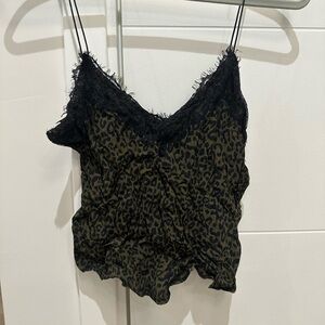 Cheetah print dark green cami top